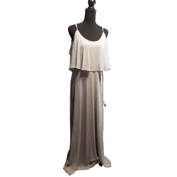 Calvin Klein Dresses & Skirts - Calvin Klein Spaghetti Strap Metallic Evening Gown W/ Overlay Draped Bodice 14